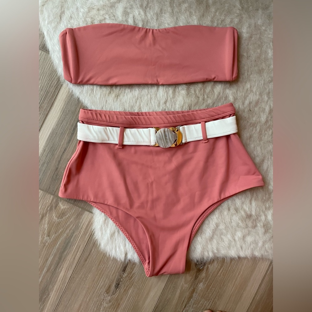 PALM Swim & Resort High-Waisted Pink Bikini Bottom with Belt